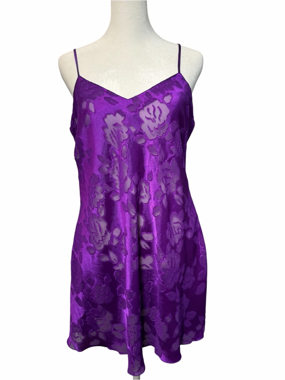 VTG Victoria’s Secret Gold Label Purple Floral Burnout Satin Slip Dress Nightie